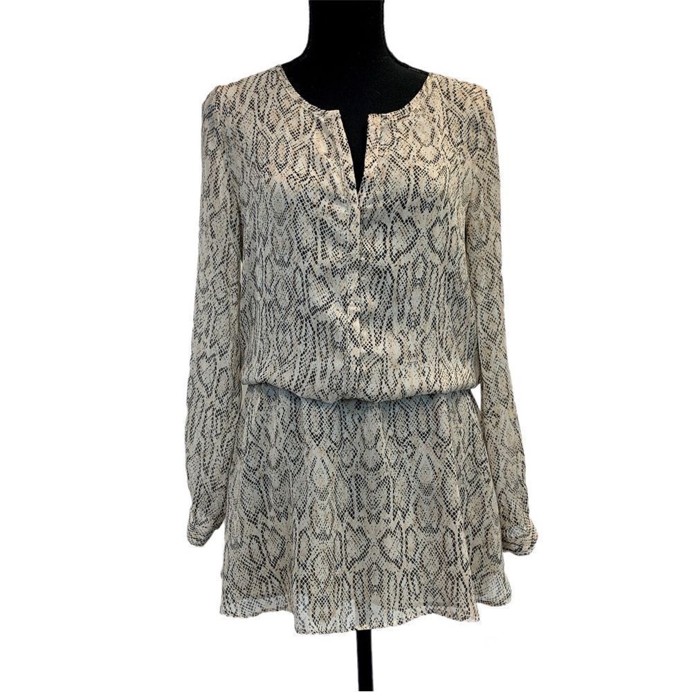 Mng Tan Brown Chiffon Long Sleeve Snake Print Dress Sz XXS